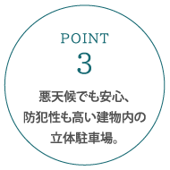 悪天候でも安心、防犯性も高い建物内の立体駐車場。