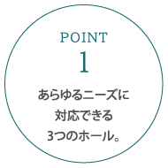 あらゆるニーズに対応できる3つのホール。