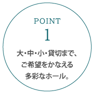 大・中・小・貸切まで、ご希望をかなえる多彩なホール。