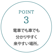 電車でも車でも分かりやすく来やすい場所。